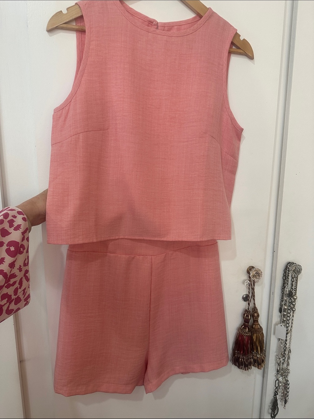 Sleeveless Pink Two-Piece matching top and short Set